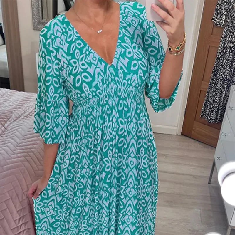 Robe Longue Légère et Fluide à Col V (1+1 Gratuit)