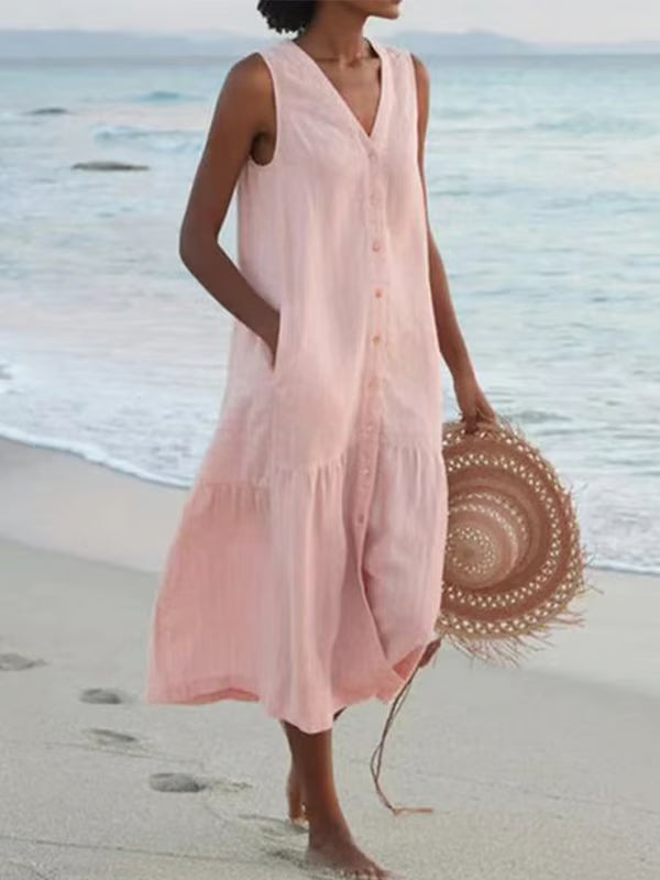 Robe vintage en coton avec col en V