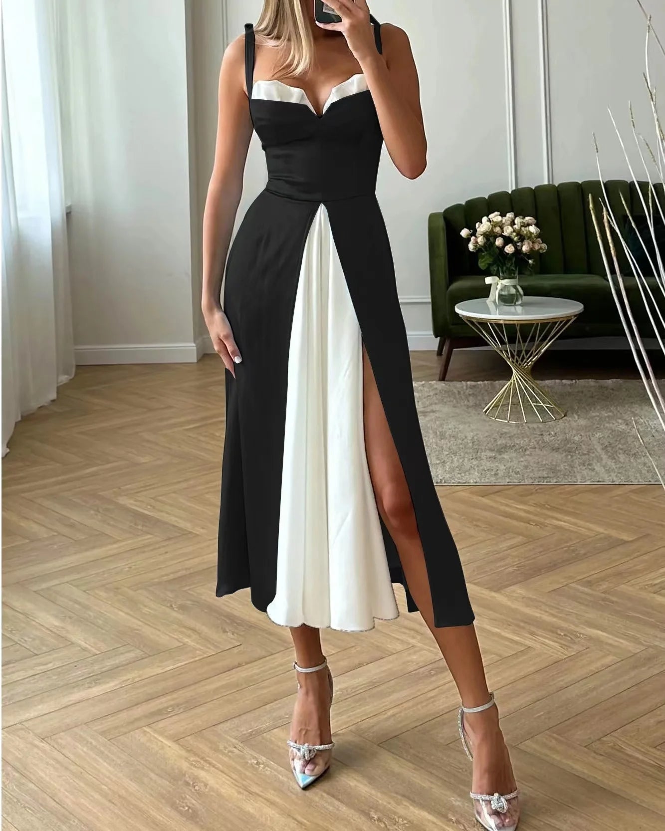 Victoire | Robe Midi Split & Bretelles Fines