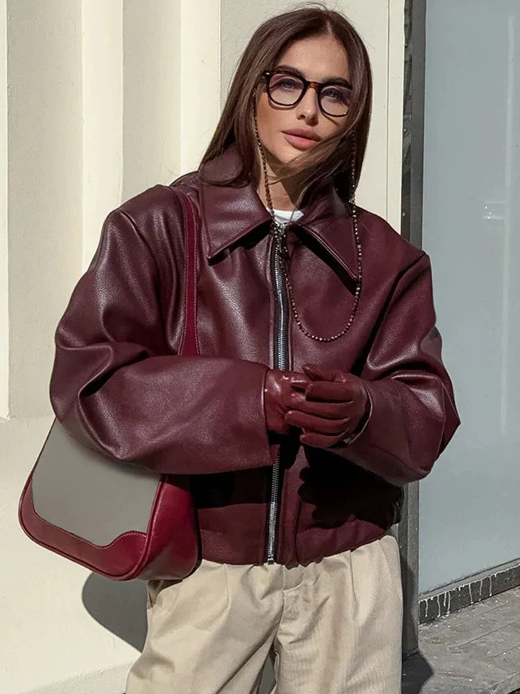 Emma I Veste en cuir bordeaux