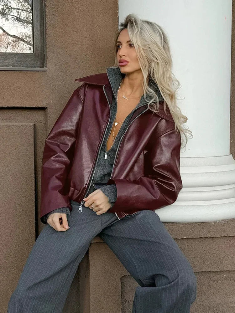 Emma I Veste en cuir bordeaux