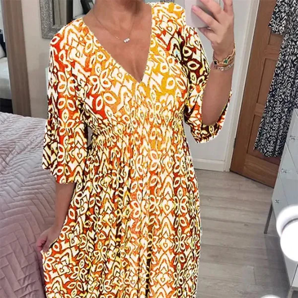 Robe Longue Légère et Fluide à Col V (1+1 Gratuit)