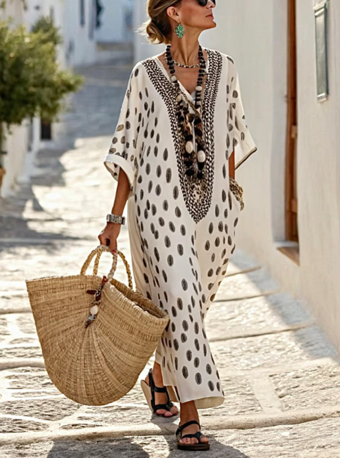 Robe longue en lin à motif tribal