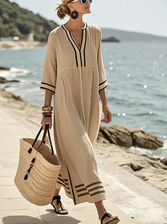Robe en lin longue avec détail en contraste