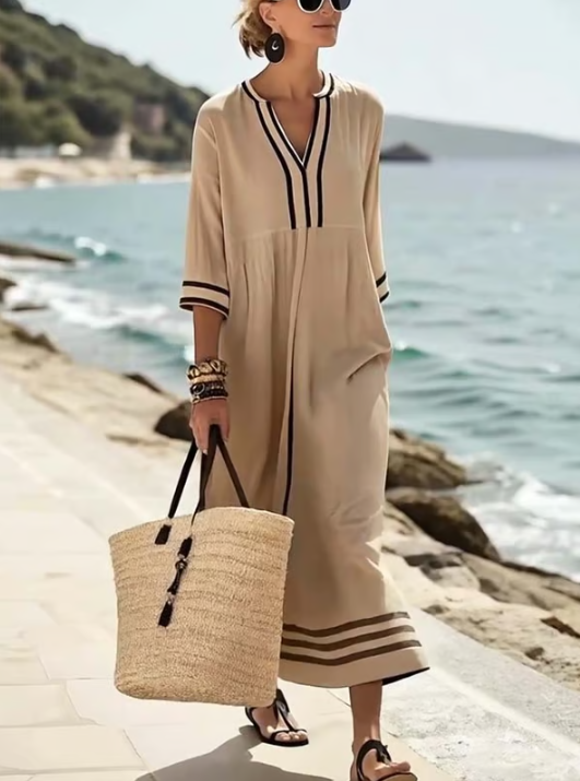Robe en lin longue avec détail en contraste