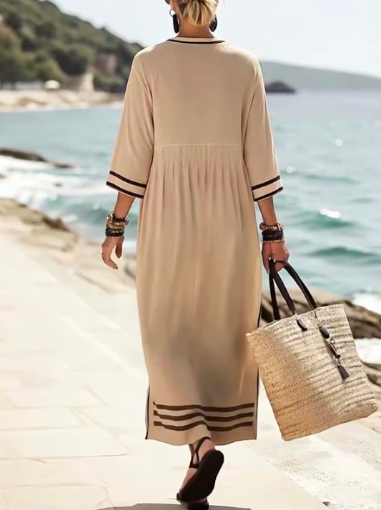 Robe en lin longue avec détail en contraste