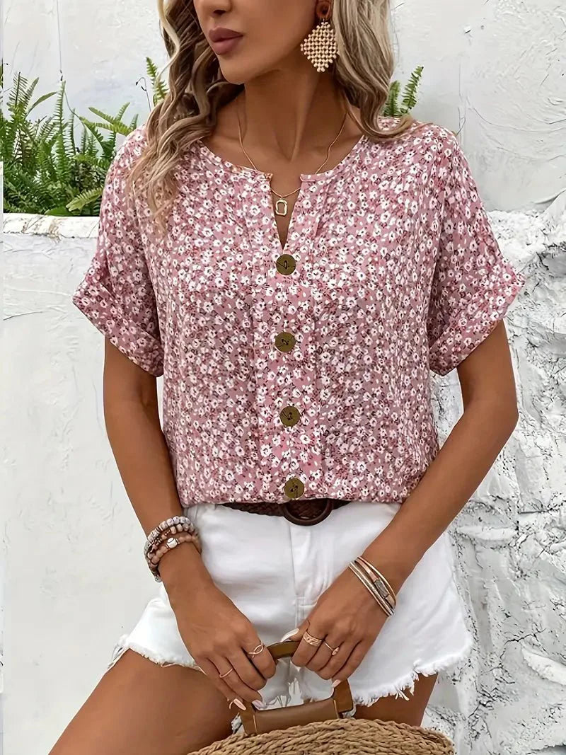 Charis™ | Blouse à Boutons Fleurs