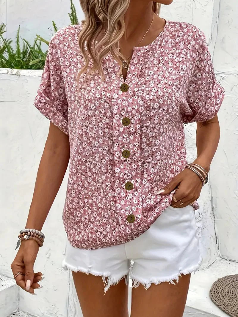 Charis™ | Blouse à Boutons Fleurs