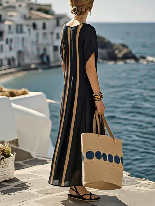 Robe à Rayures Dorées en Lin