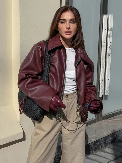 Emma I Veste en cuir bordeaux