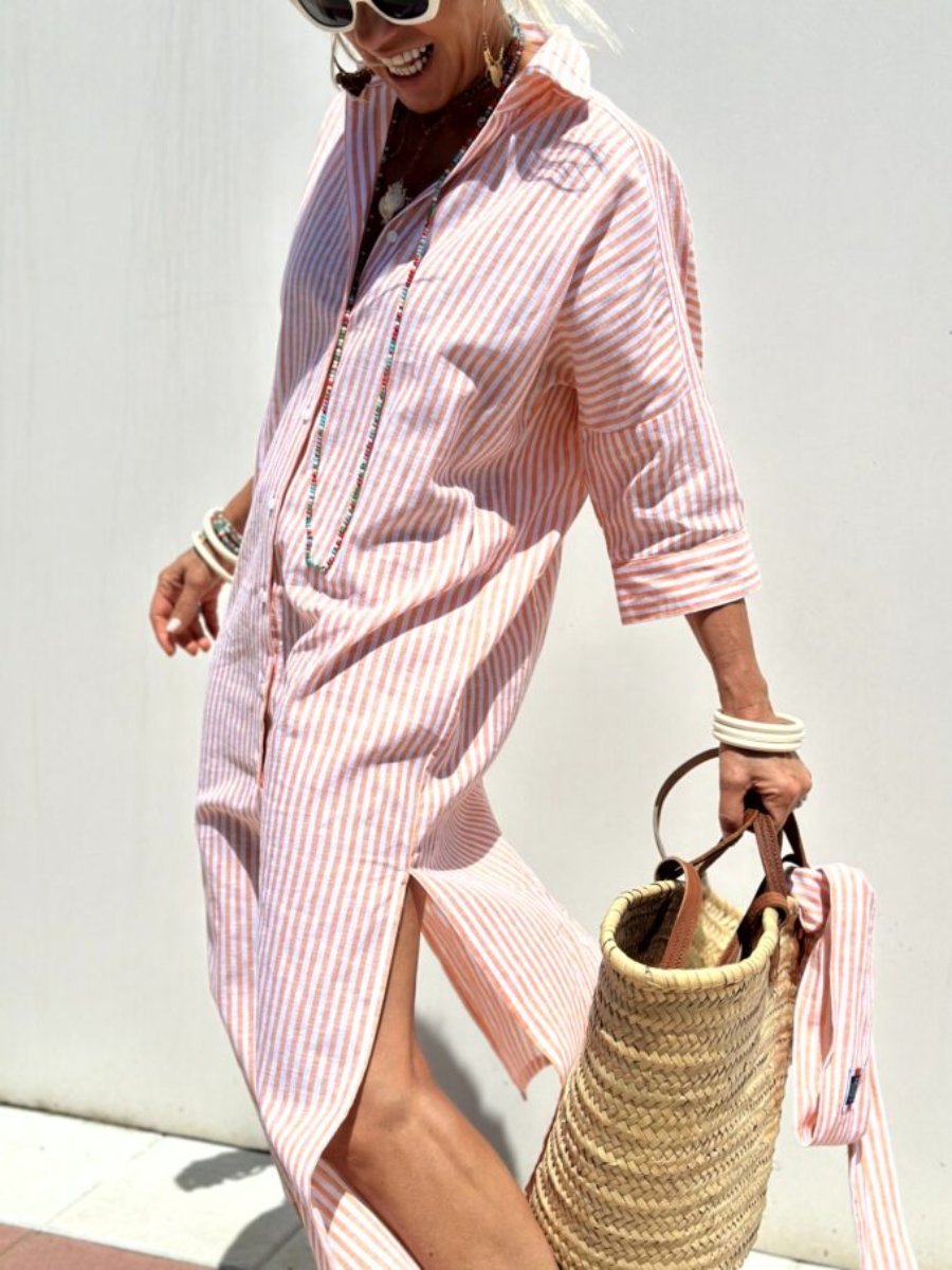 Lila I Robe Chemise Classique Rayée à Lacets