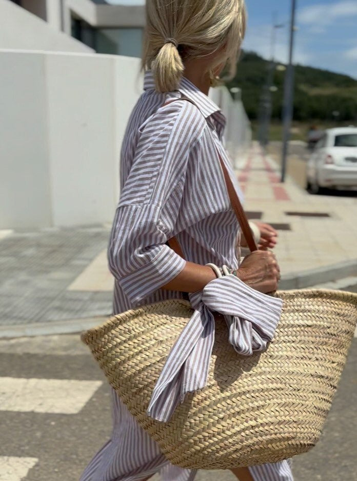 Lila I Robe Chemise Classique Rayée à Lacets