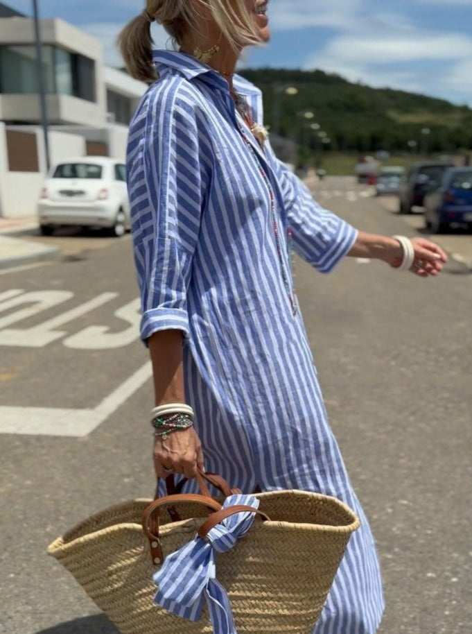 Lila I Robe Chemise Classique Rayée à Lacets
