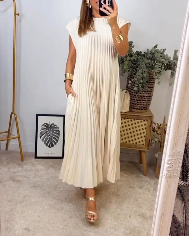 Robe plissée élégante et simple sans manches
