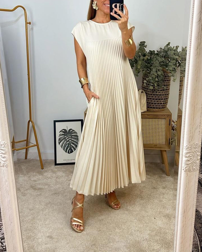 Robe plissée élégante et simple sans manches