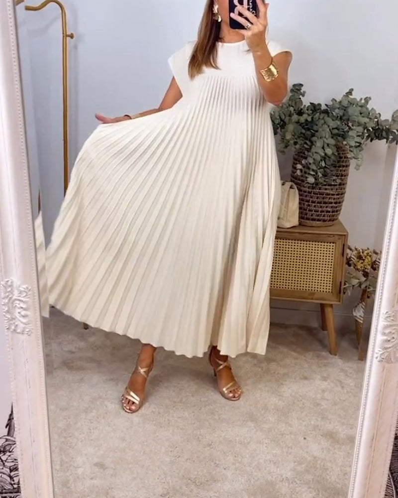 Robe plissée élégante et simple sans manches