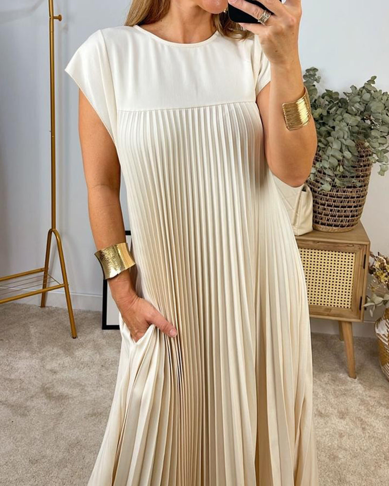 Robe plissée élégante et simple sans manches