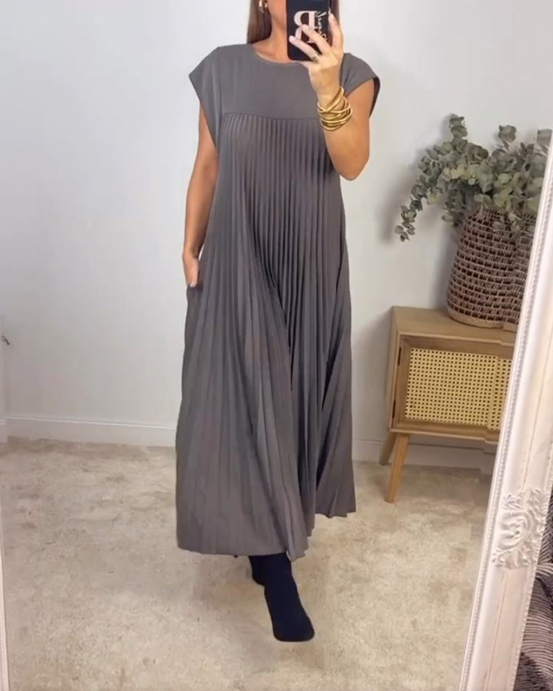 Robe plissée élégante et simple sans manches