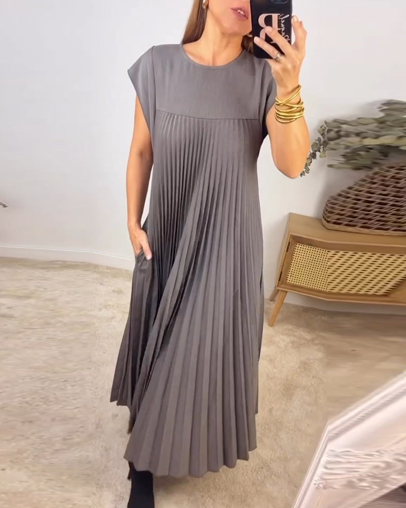 Robe plissée élégante et simple sans manches