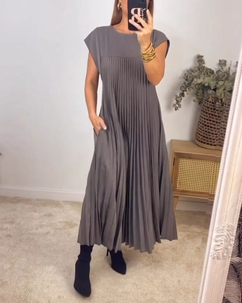 Robe plissée élégante et simple sans manches