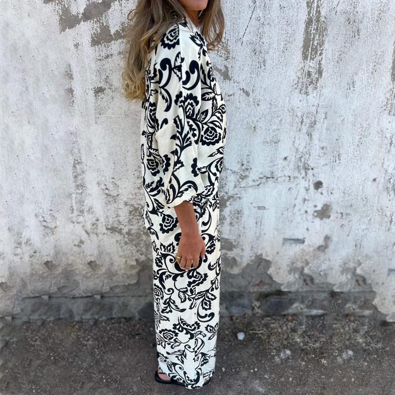 Ensemble chic de 2 pièces composé d'une chemise à boutons imprimée et d'un pantalon à jambes larges pour femmes