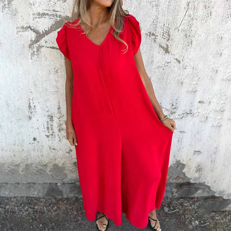 🔥 VENTE FLASH -50% ✨ Combinaison Femme à Col V – Imprimé Léopard & Couleurs Unies