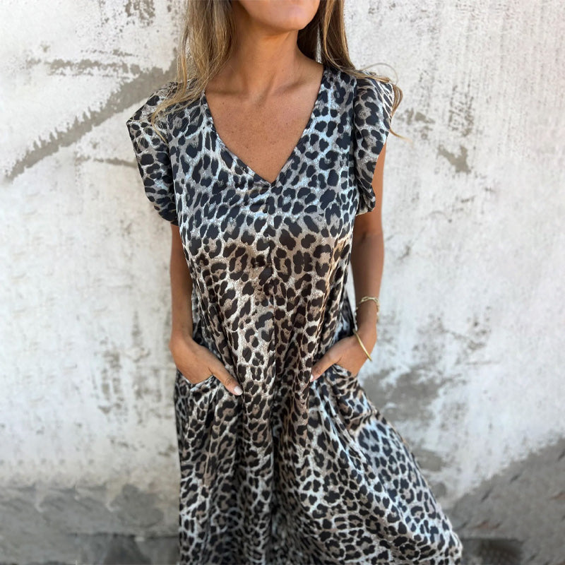 🔥 VENTE FLASH -50% ✨ Combinaison Femme à Col V – Imprimé Léopard & Couleurs Unies