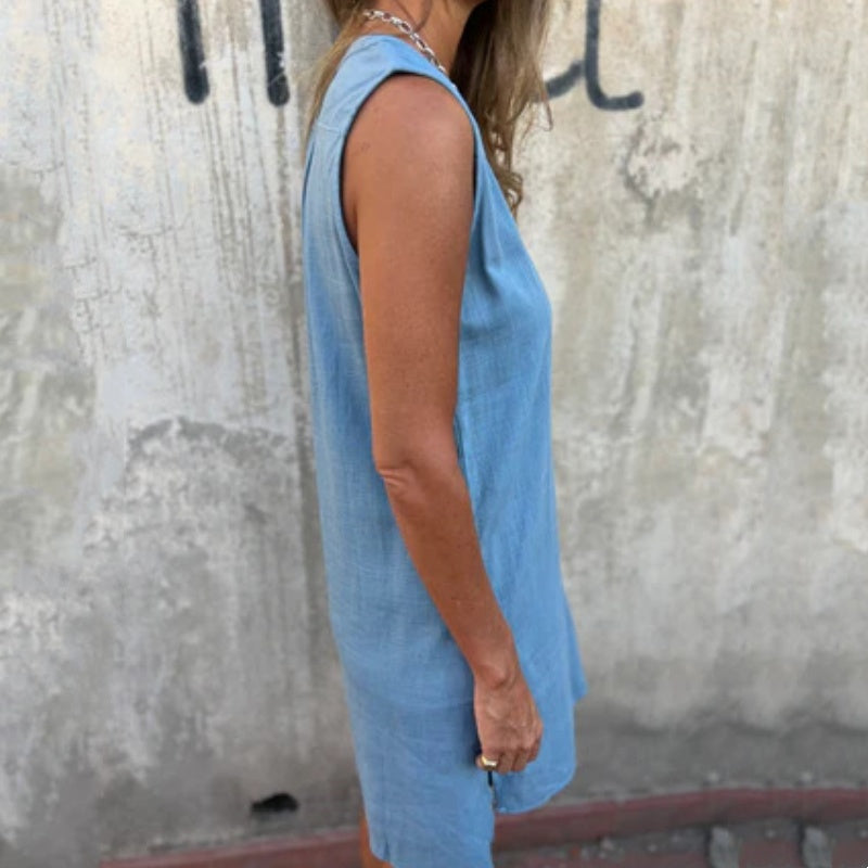 Anaïs | Robe Sans Manches à Boutons et Poches