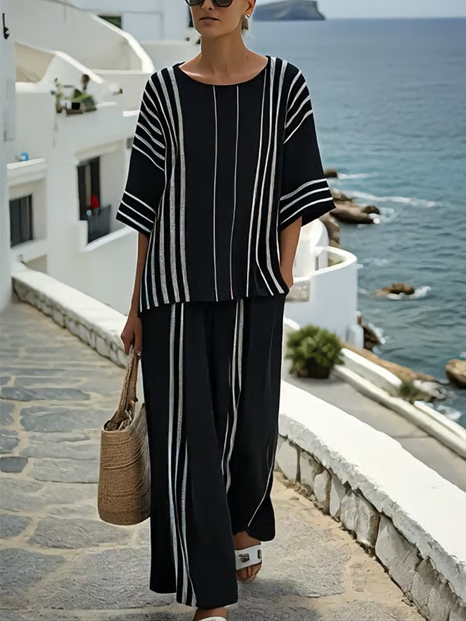 Ensemble en lin blanc et noir