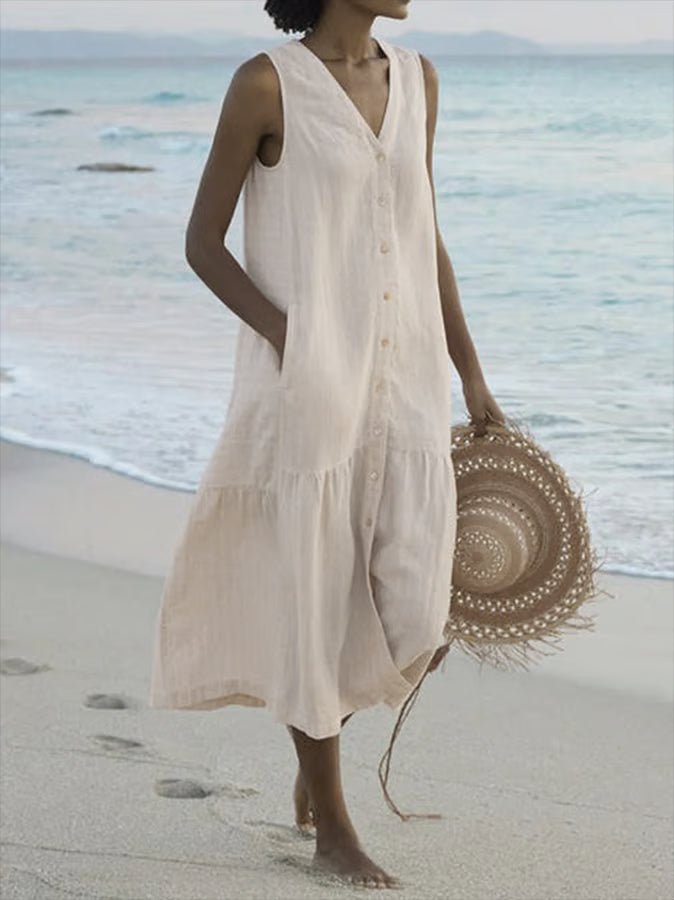 Robe vintage en coton avec col en V