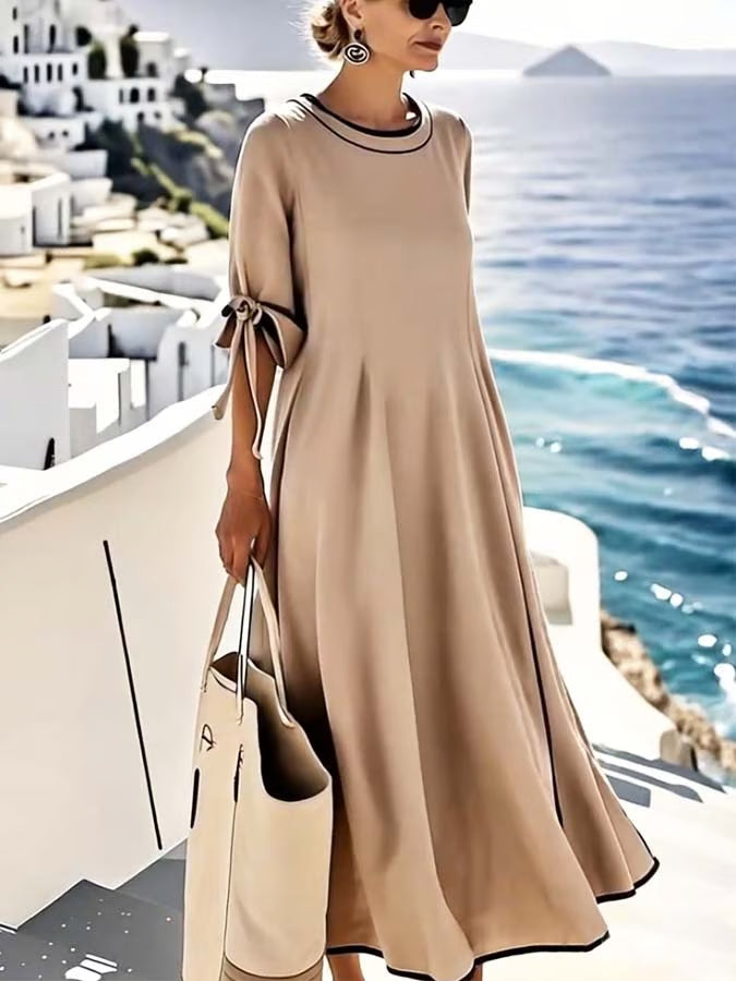 Robe femme ample avec nœud et rayures