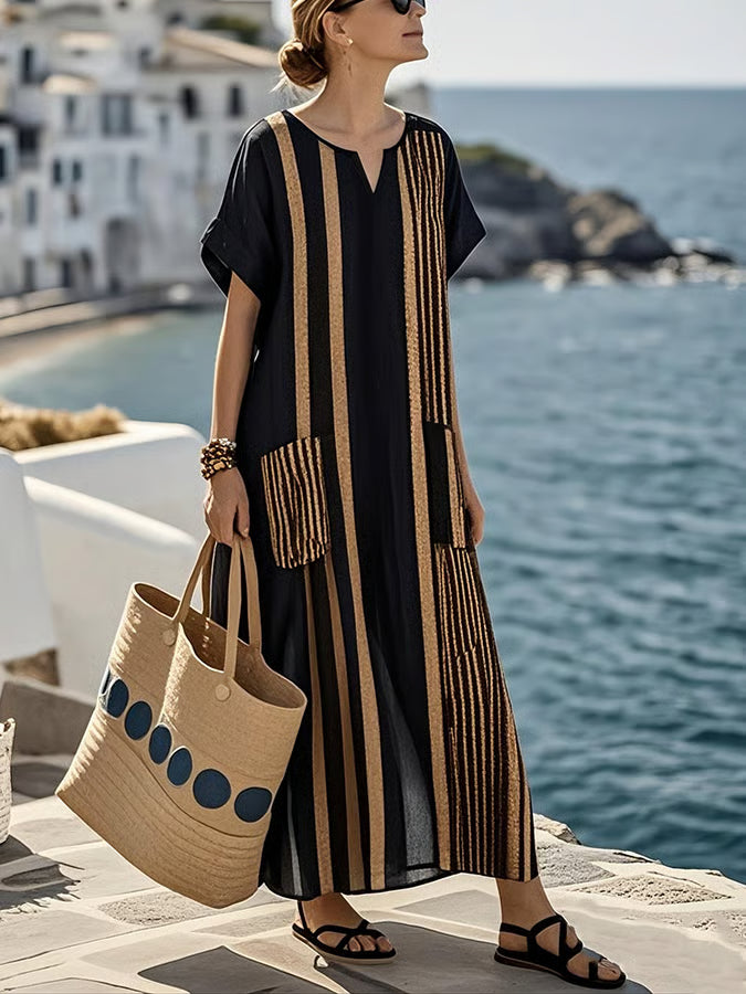 Robe à Rayures Dorées en Lin