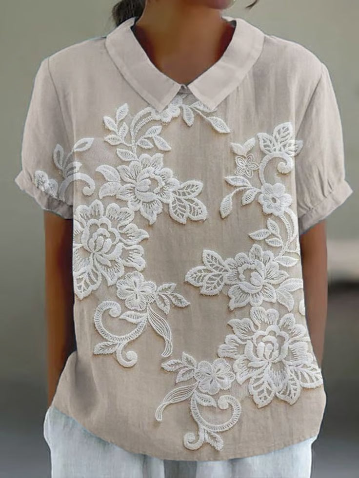 Blouse décontractée en dentelle florale