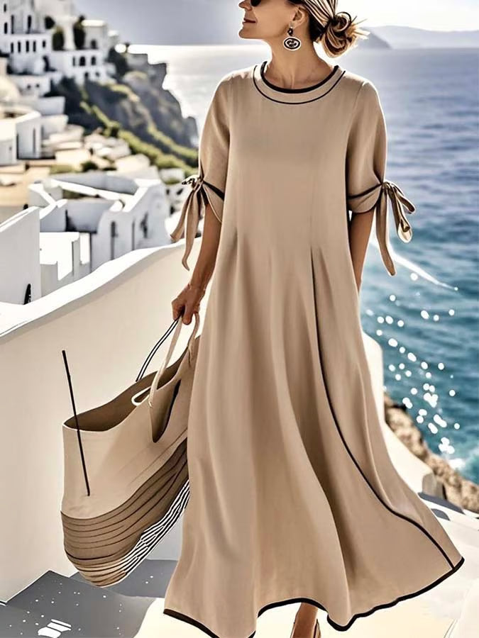 Robe femme ample avec nœud et rayures