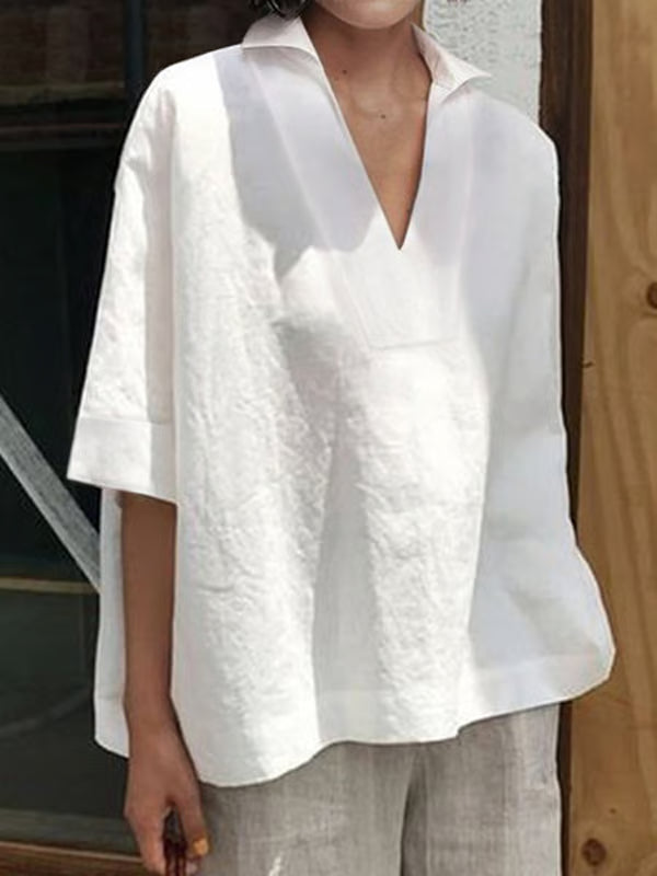 Valeria I chemise boho en lin avec col en V