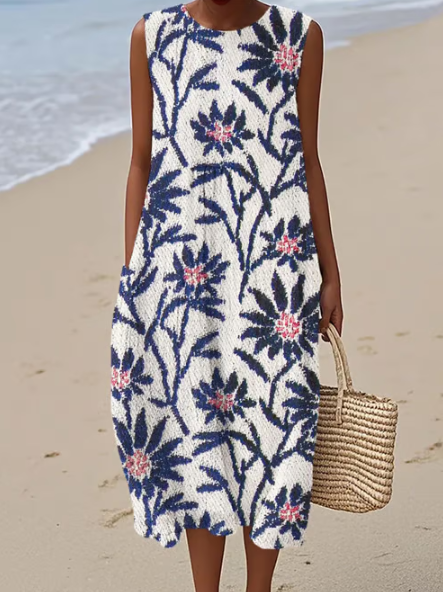 Robe sans manches avec imprimé botanique