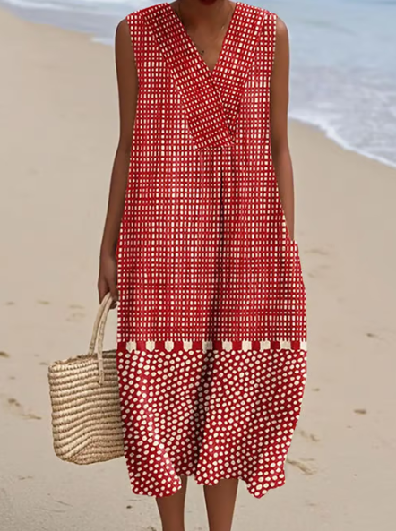 Robe en lin avec imprimé géométrique