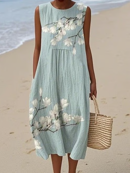 Robe en lin à fleurs minimaliste