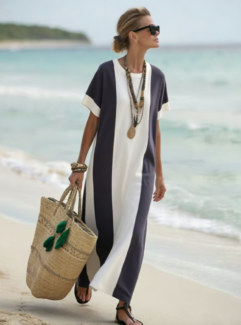 Robe longue en lin avec des blocs élégants