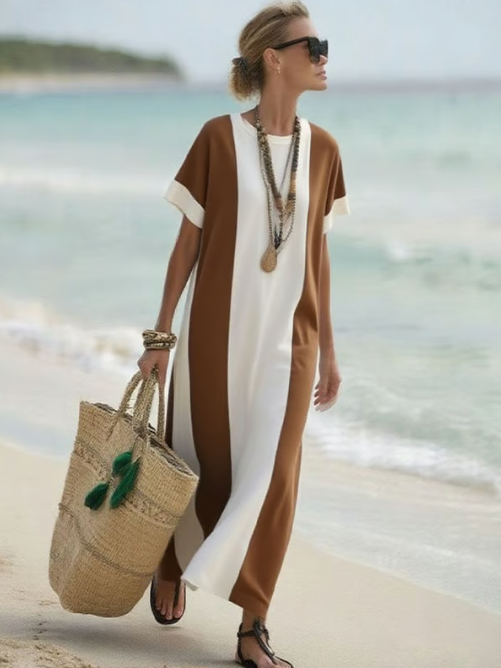 Robe longue en lin avec des blocs élégants