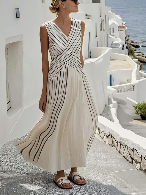 Robe en lin sans manches avec taille croisée