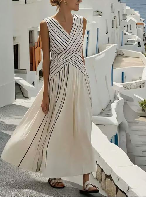 Robe en lin sans manches avec taille croisée