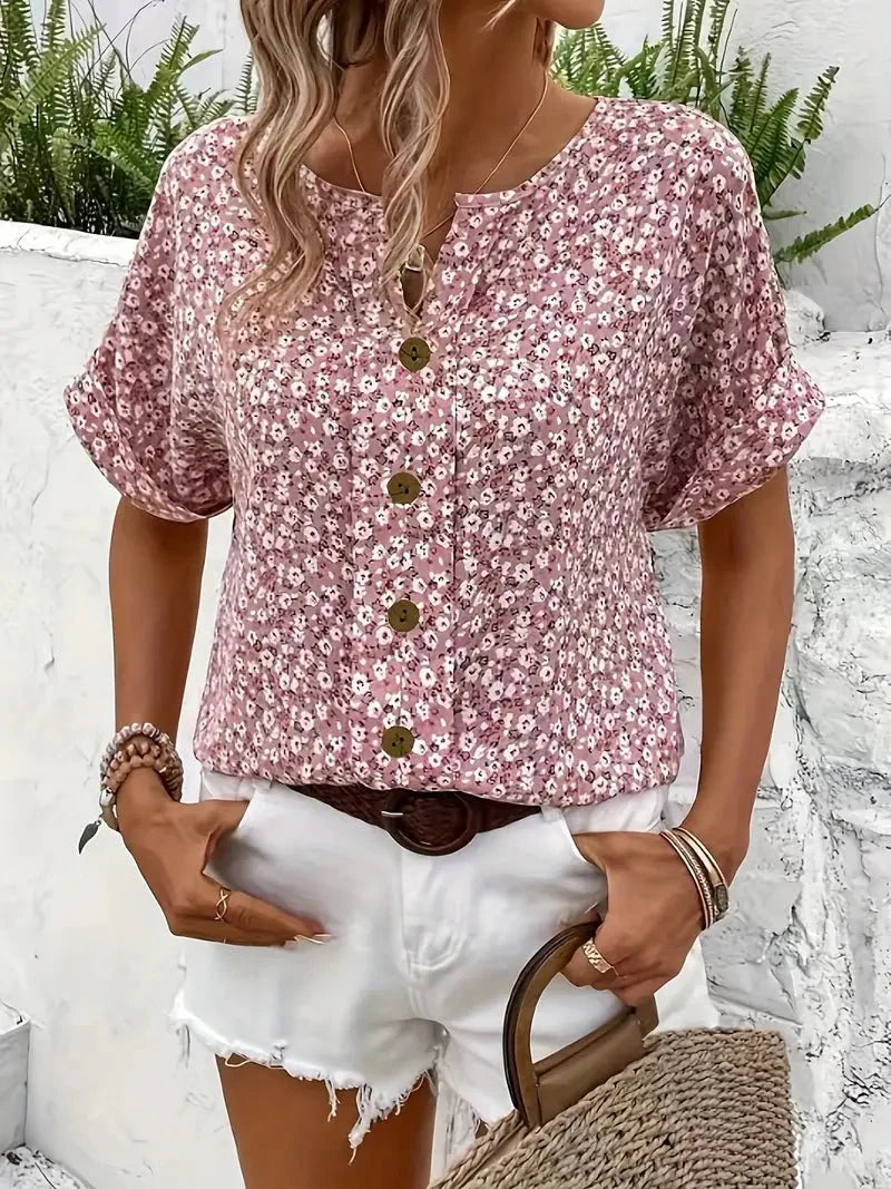 Charis™ | Blouse à Boutons Fleurs