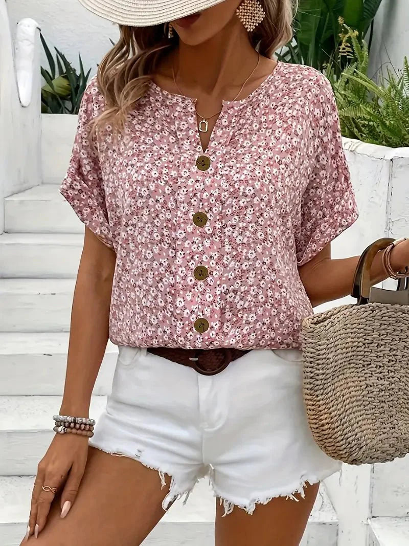 Charis™ | Blouse à Boutons Fleurs