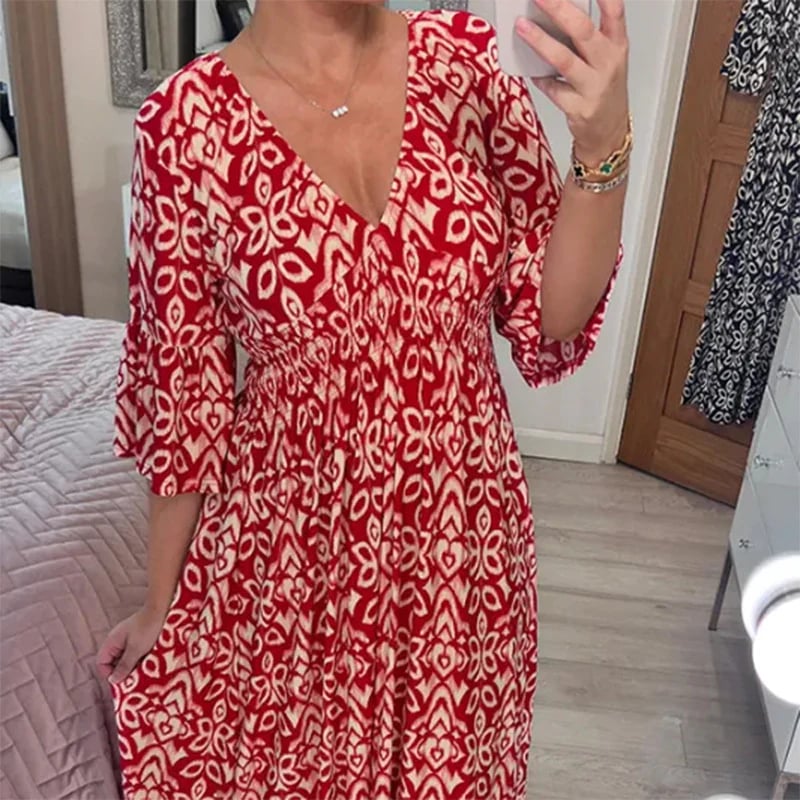 Robe Longue Légère et Fluide à Col V  (1+1  Gratuit)