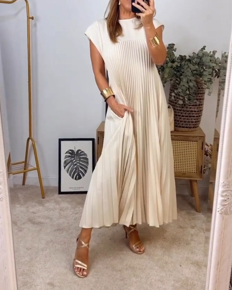 Robe plissée élégante et simple sans manches