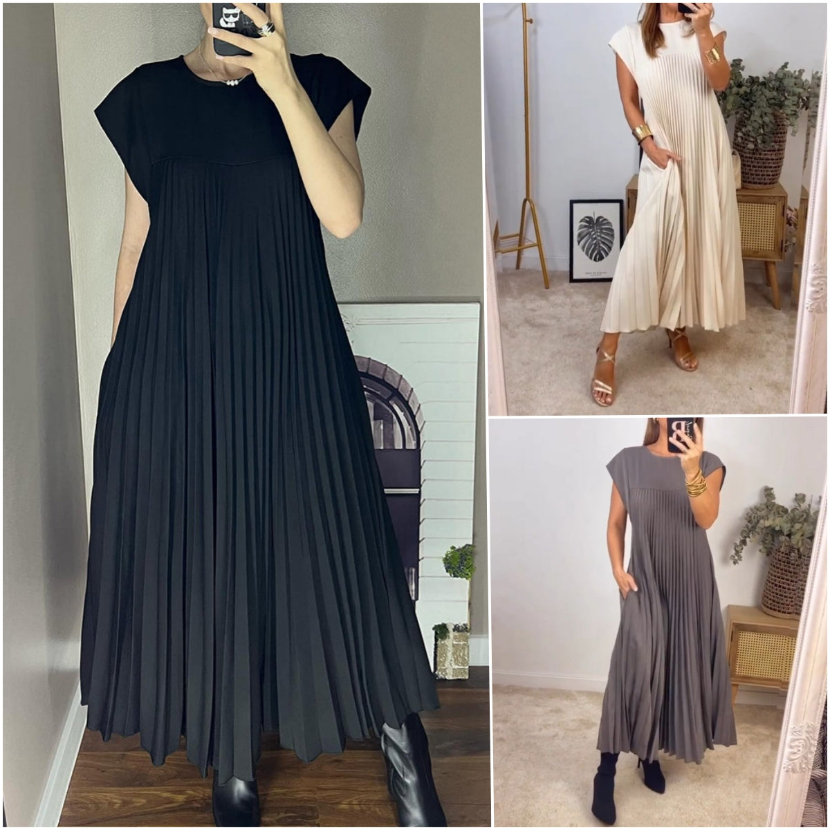 Robe plissée élégante et simple sans manches