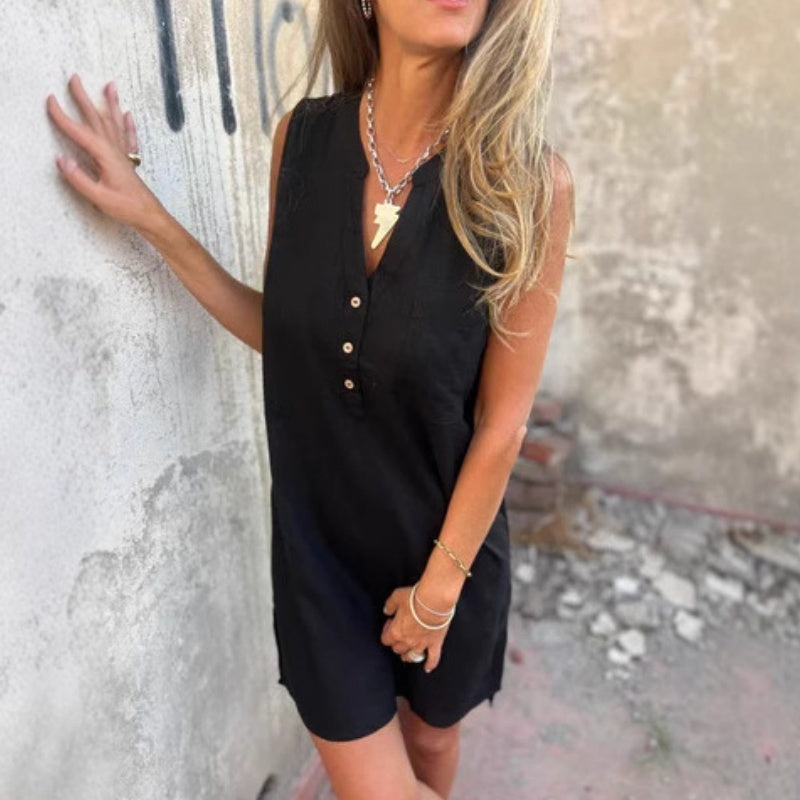 Anaïs | Robe Sans Manches à Boutons et Poches