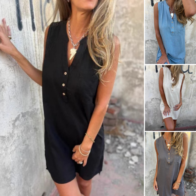 Anaïs | Robe Sans Manches à Boutons et Poches